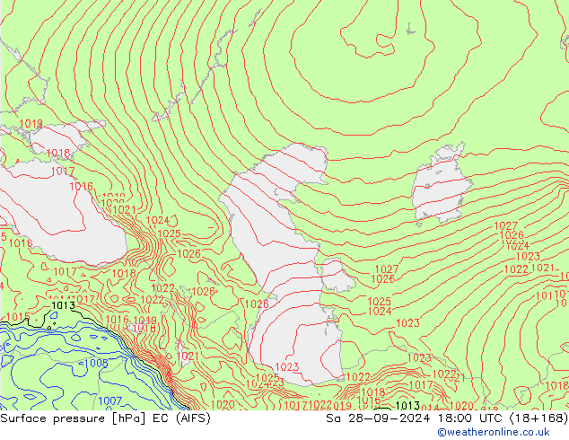 Surface pressure EC (AIFS) Sa 28.09.2024 18 UTC