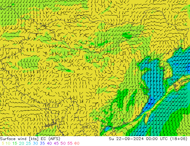 风 10 米 EC (AIFS) 星期日 22.09.2024 00 UTC