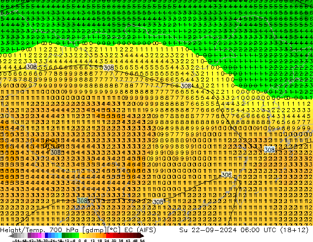 Height/Temp. 700 hPa EC (AIFS) dom 22.09.2024 06 UTC