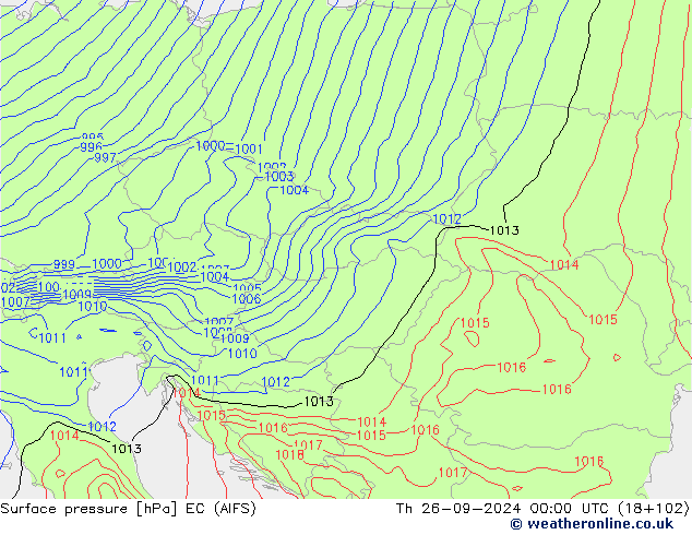 Pressione al suolo EC (AIFS) gio 26.09.2024 00 UTC