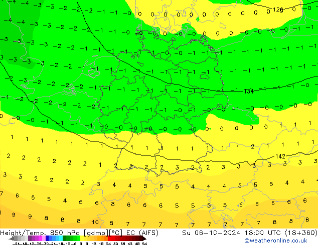 Hoogte/Temp. 850 hPa EC (AIFS) zo 06.10.2024 18 UTC