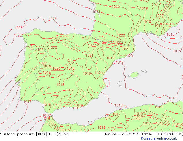 Surface pressure EC (AIFS) Mo 30.09.2024 18 UTC