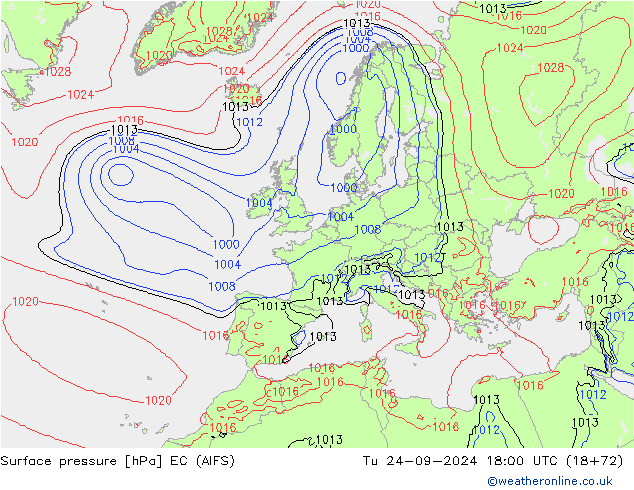 Pressione al suolo EC (AIFS) mar 24.09.2024 18 UTC