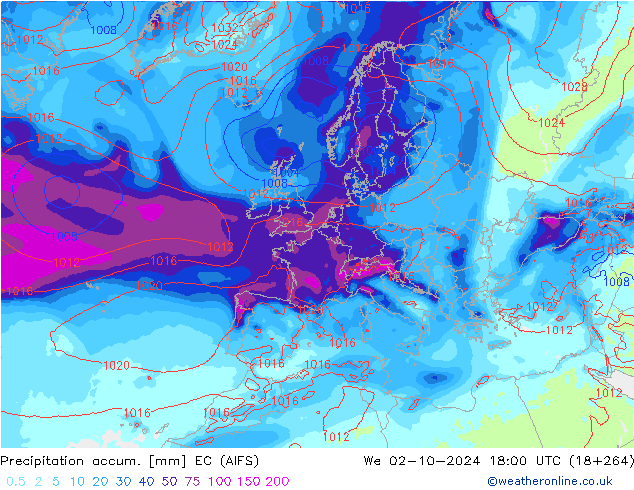 Precipitation accum. EC (AIFS) We 02.10.2024 18 UTC