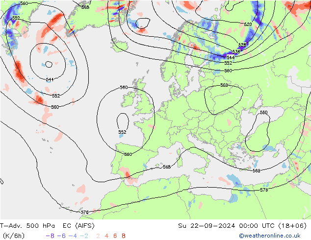 T-Adv. 500 hPa EC (AIFS) 星期日 22.09.2024 00 UTC