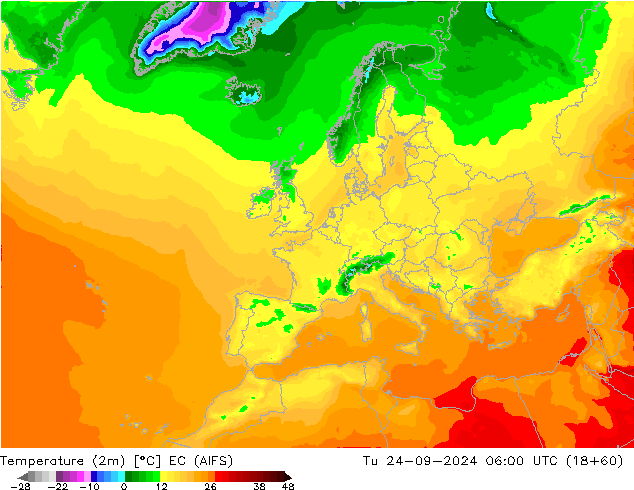 Temperature (2m) EC (AIFS) Tu 24.09.2024 06 UTC