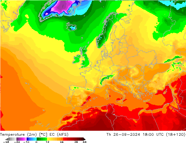 Temperature (2m) EC (AIFS) Čt 26.09.2024 18 UTC