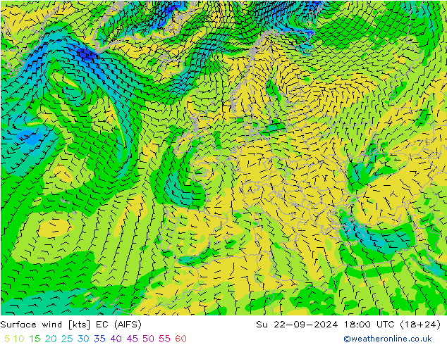 Surface wind EC (AIFS) Ne 22.09.2024 18 UTC