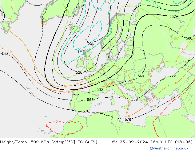 Height/Temp. 500 hPa EC (AIFS) 星期三 25.09.2024 18 UTC