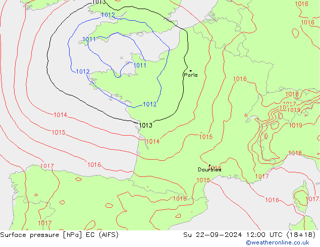 Surface pressure EC (AIFS) Su 22.09.2024 12 UTC