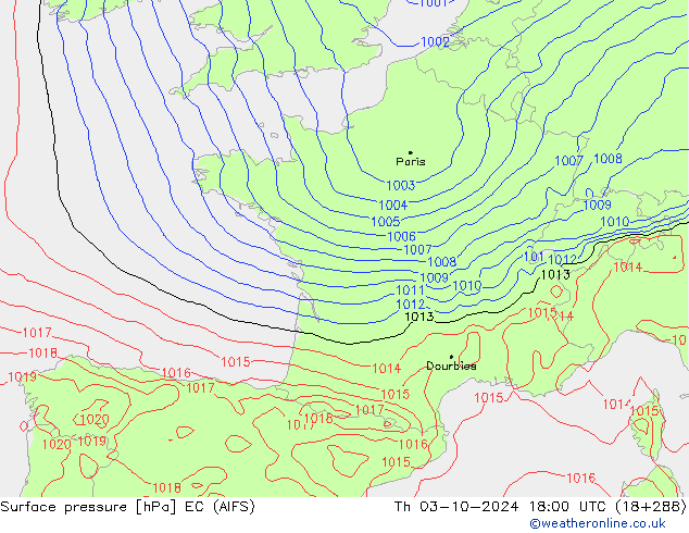 pressão do solo EC (AIFS) Qui 03.10.2024 18 UTC