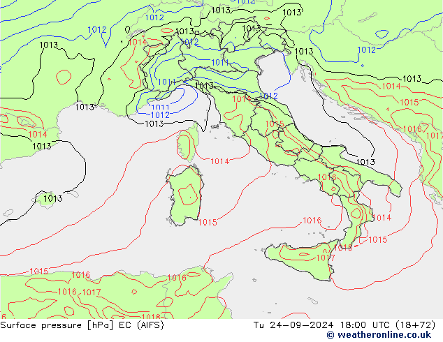 Pressione al suolo EC (AIFS) mar 24.09.2024 18 UTC