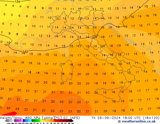 Height/Temp. 850 hPa EC (AIFS) Čt 26.09.2024 18 UTC