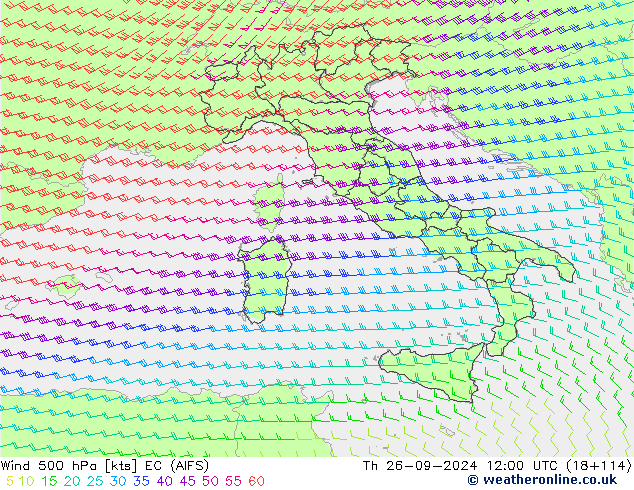 Rüzgar 500 hPa EC (AIFS) Per 26.09.2024 12 UTC