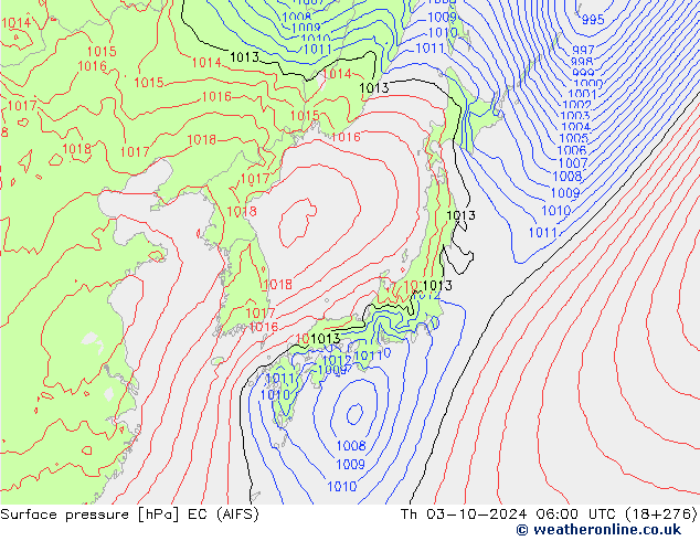 Presión superficial EC (AIFS) jue 03.10.2024 06 UTC