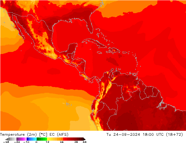 Temperatuurkaart (2m) EC (AIFS) di 24.09.2024 18 UTC