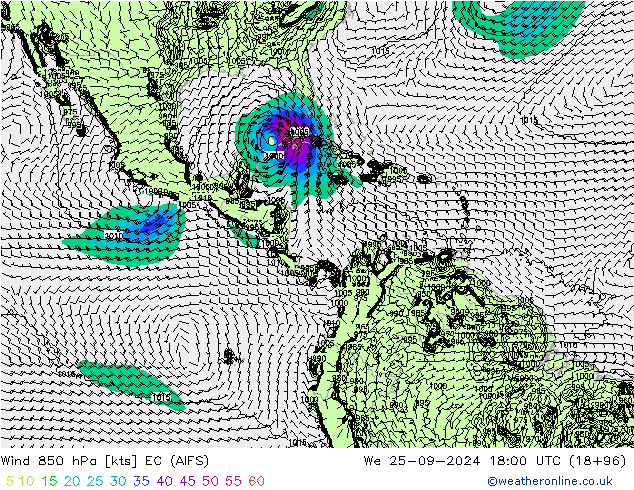 Wind 850 hPa EC (AIFS) St 25.09.2024 18 UTC