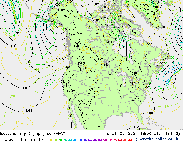 Isotachs (mph) EC (AIFS) Ter 24.09.2024 18 UTC