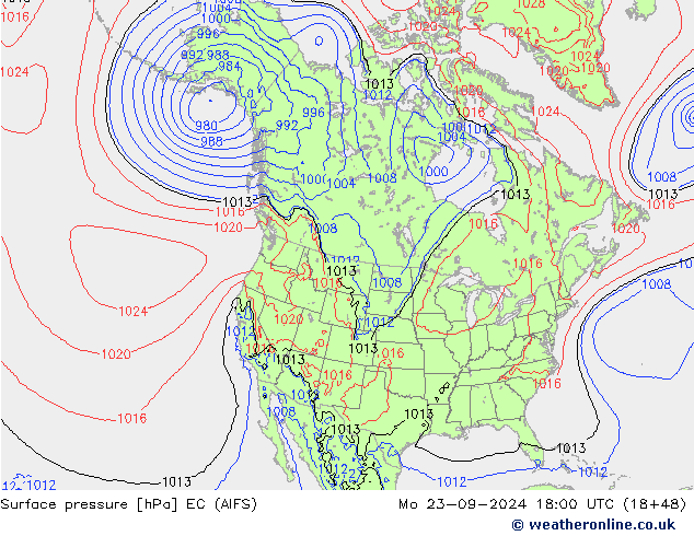 Atmosférický tlak EC (AIFS) Po 23.09.2024 18 UTC