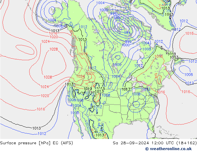 Surface pressure EC (AIFS) Sa 28.09.2024 12 UTC