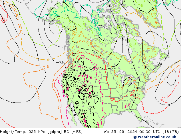 Height/Temp. 925 hPa EC (AIFS) We 25.09.2024 00 UTC