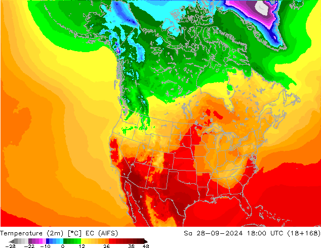 Temperaturkarte (2m) EC (AIFS) Sa 28.09.2024 18 UTC