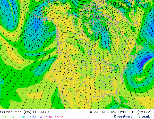 Surface wind EC (AIFS) Tu 24.09.2024 18 UTC