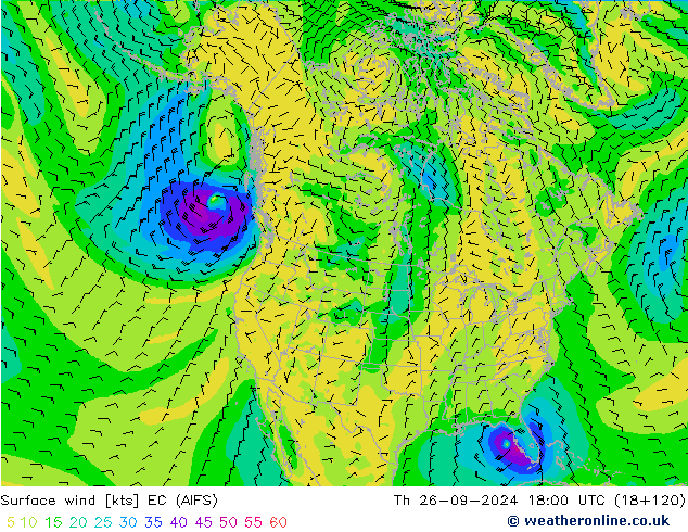 Rüzgar 10 m EC (AIFS) Per 26.09.2024 18 UTC