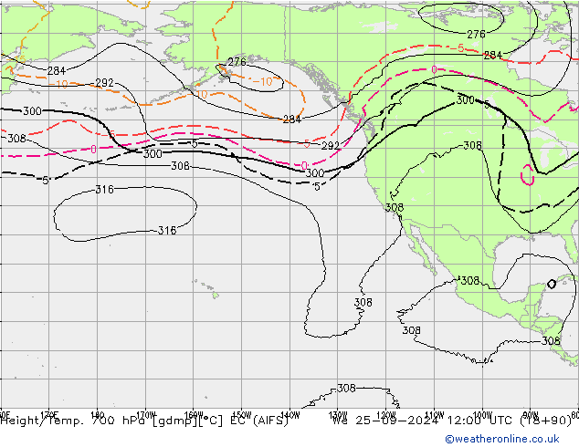 Height/Temp. 700 hPa EC (AIFS) We 25.09.2024 12 UTC