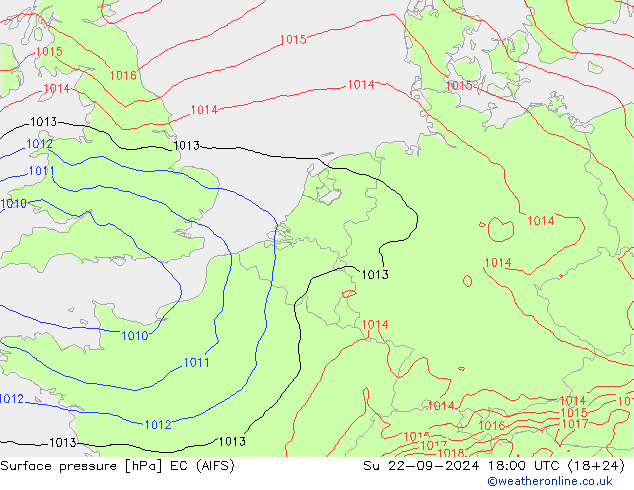 Atmosférický tlak EC (AIFS) Ne 22.09.2024 18 UTC