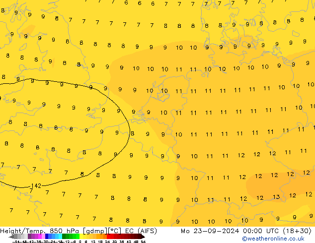 Yükseklik/Sıc. 850 hPa EC (AIFS) Pzt 23.09.2024 00 UTC