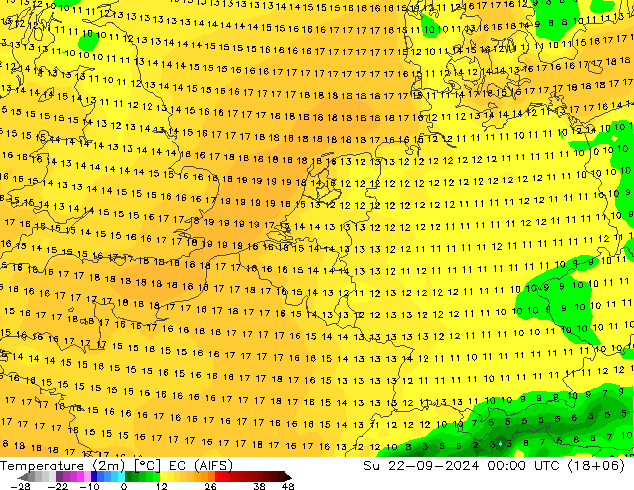 温度图 EC (AIFS) 星期日 22.09.2024 00 UTC