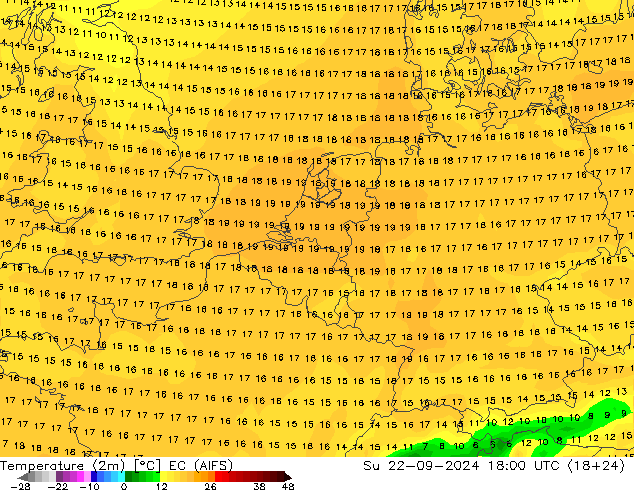 Temperaturkarte (2m) EC (AIFS) So 22.09.2024 18 UTC