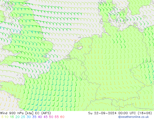 Wind 900 hPa EC (AIFS) So 22.09.2024 00 UTC