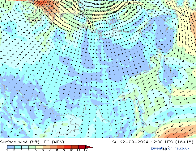 Vent 10 m (bft) EC (AIFS) dim 22.09.2024 12 UTC