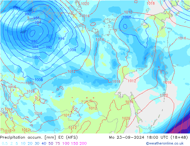 Precipitation accum. EC (AIFS) Seg 23.09.2024 18 UTC