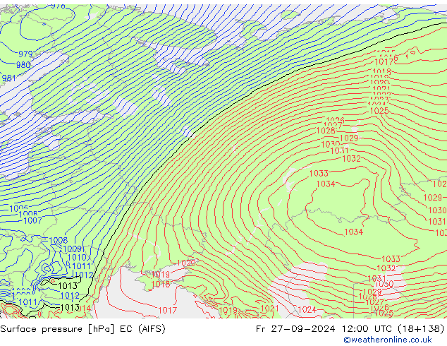 Pressione al suolo EC (AIFS) ven 27.09.2024 12 UTC