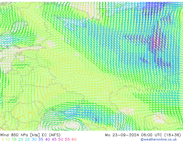 Vento 850 hPa EC (AIFS) Seg 23.09.2024 06 UTC