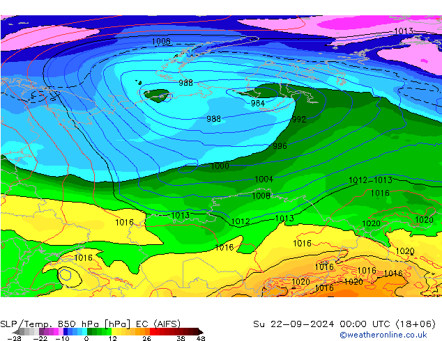 SLP/Temp. 850 hPa EC (AIFS) Su 22.09.2024 00 UTC