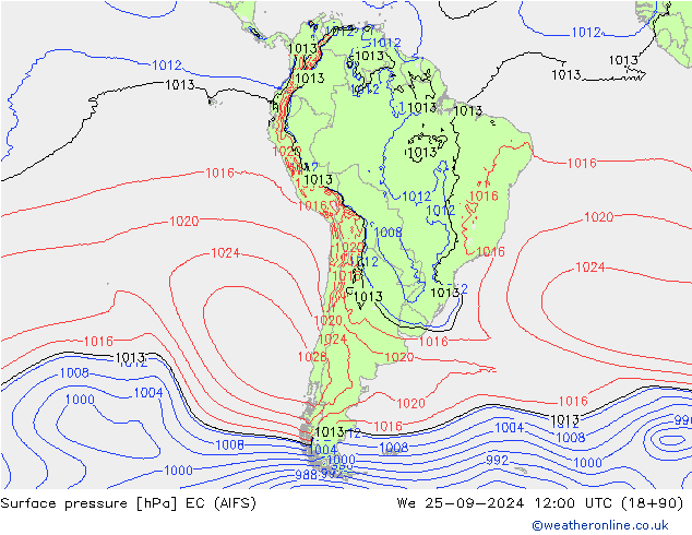 Surface pressure EC (AIFS) We 25.09.2024 12 UTC