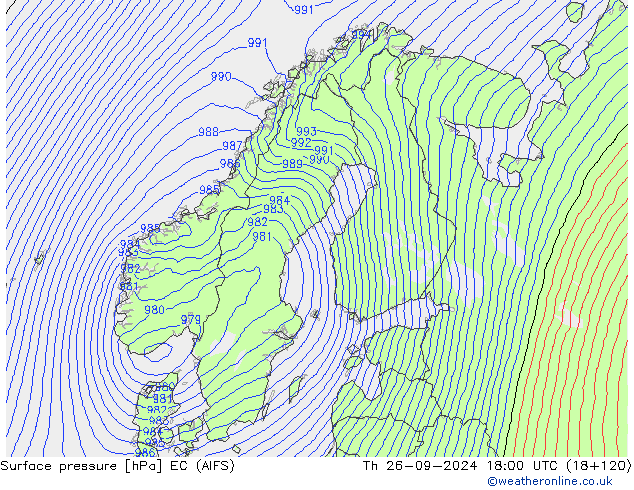 Luchtdruk (Grond) EC (AIFS) do 26.09.2024 18 UTC