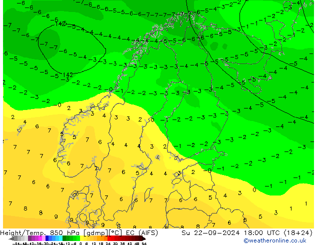 Height/Temp. 850 hPa EC (AIFS) So 22.09.2024 18 UTC