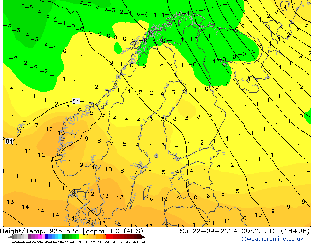 Hoogte/Temp. 925 hPa EC (AIFS) zo 22.09.2024 00 UTC