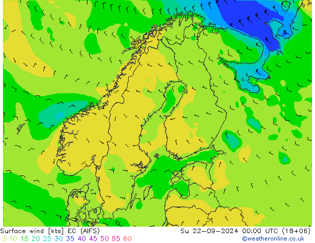 Viento 10 m EC (AIFS) dom 22.09.2024 00 UTC