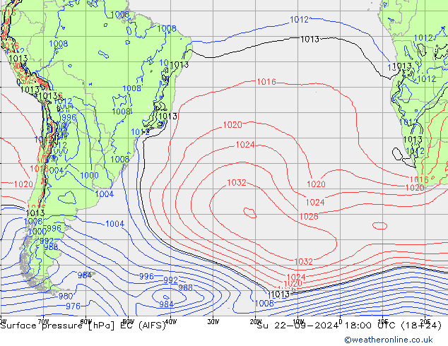 Atmosférický tlak EC (AIFS) Ne 22.09.2024 18 UTC