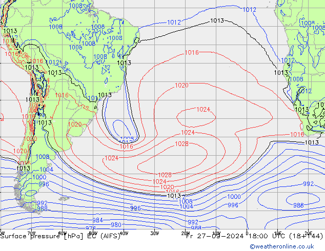 Surface pressure EC (AIFS) Fr 27.09.2024 18 UTC