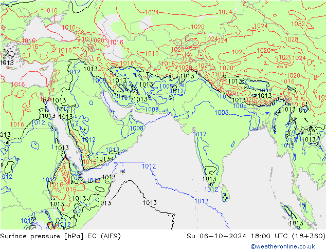 地面气压 EC (AIFS) 星期日 06.10.2024 18 UTC