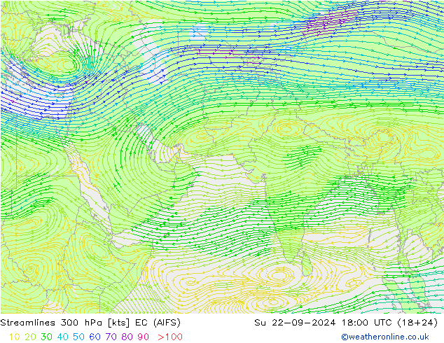 Linha de corrente 300 hPa EC (AIFS) Dom 22.09.2024 18 UTC