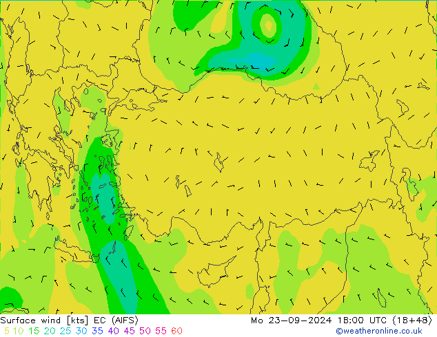 Surface wind EC (AIFS) Mo 23.09.2024 18 UTC
