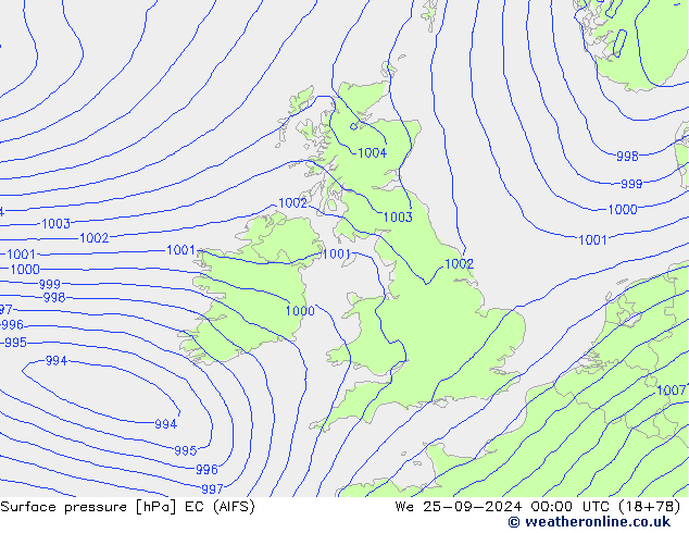 Surface pressure EC (AIFS) We 25.09.2024 00 UTC